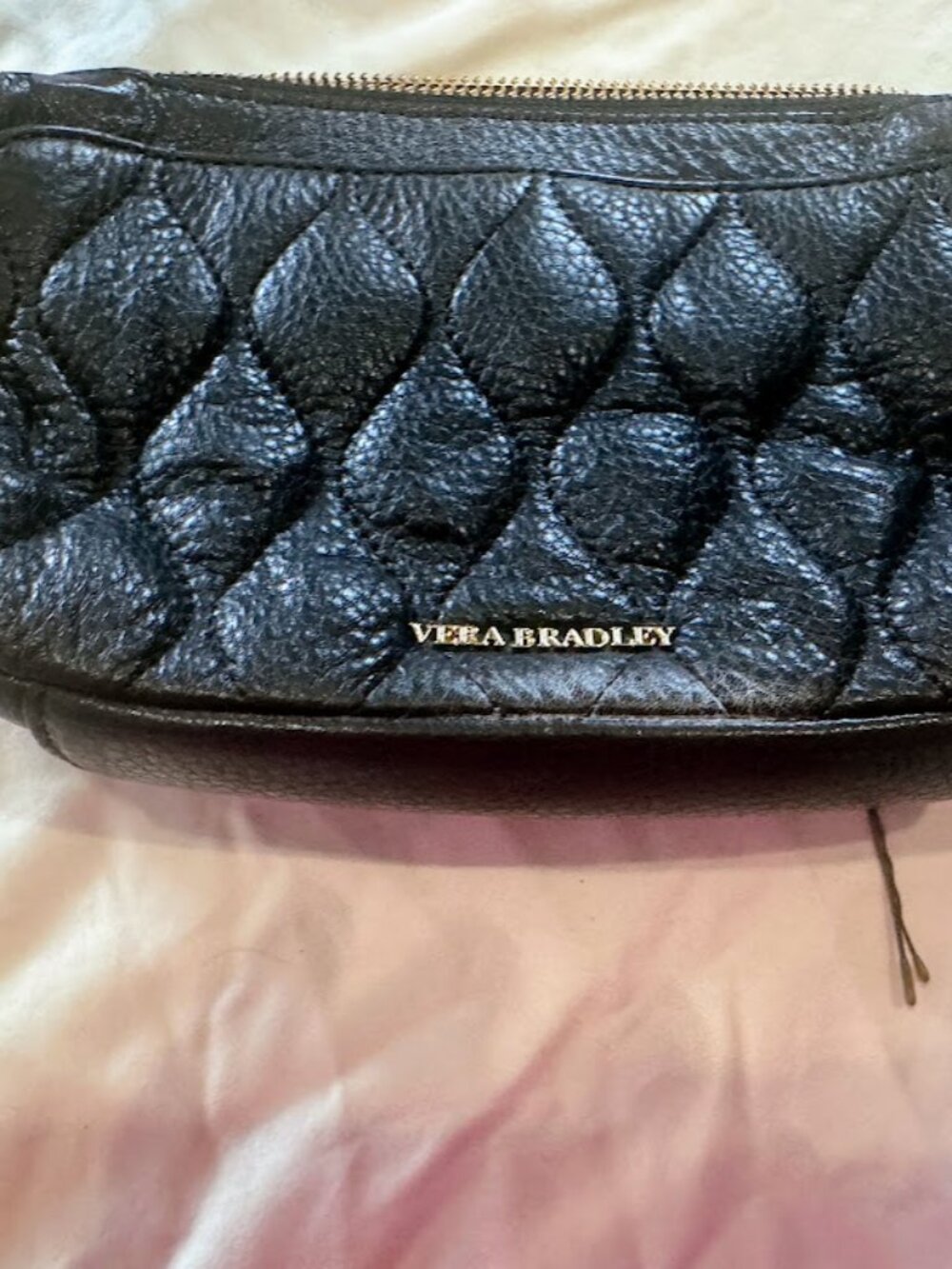 Vera Bradley Black Quilted Crossbody Bag Gold Hardware Adjustable Strap